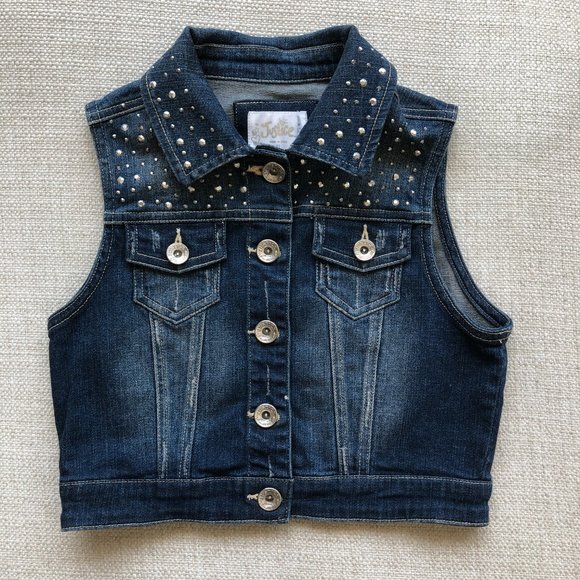 Justice Distressed Studded Cotton Denim Vest - Picture 3 of 10